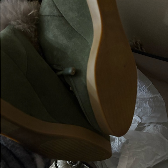 Barneys New York Olive Suede Fur-Lined Wedge Boots - Picture 4 of 7